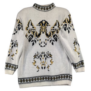 Bramble Lane Women's Pullover Sweater White Gold Medium Metallic Shoulder Pads